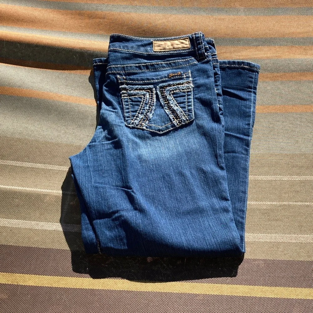 SEVEN 7 Jeans Bling Blingy Straight Leg Frayed Back Pockets Womens 14